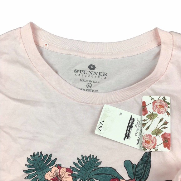 Stunner California Graphic Bear Shirt Cropped Raw Edge Cutoff Crew Pink Size XL - Picture 3 of 3